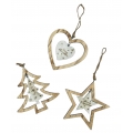 ALBERO, STELLA, CUORE IN LEGNO - CM. 12,5 - CONFEZIONE 18 PEZZI