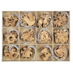 DECORAZIONI DA APPENDERE - IN LEGNO - ALTEZZA CM.5 - CONF. 96 PZ. ASSOR.