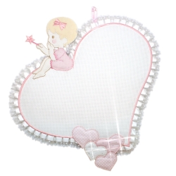 COCCARDA NASCITA FATINA CON CUORE IN TELA  AIDA - cm34x34